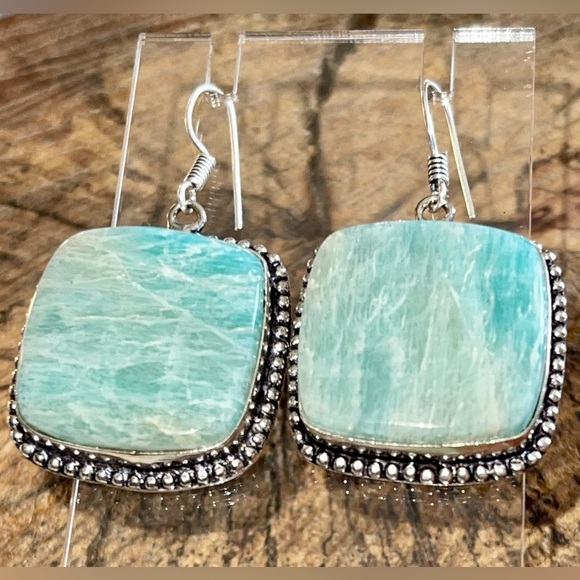 Beautiful Shade of Green Amazonite Earrings 2” - Picture 3 of 12